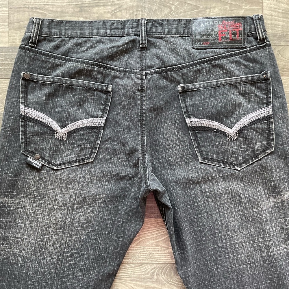 38x34 Akademiks Tailored Fit Jeans Men’s Washed Black Denim Embroidered Pockets - Picture 9 of 12